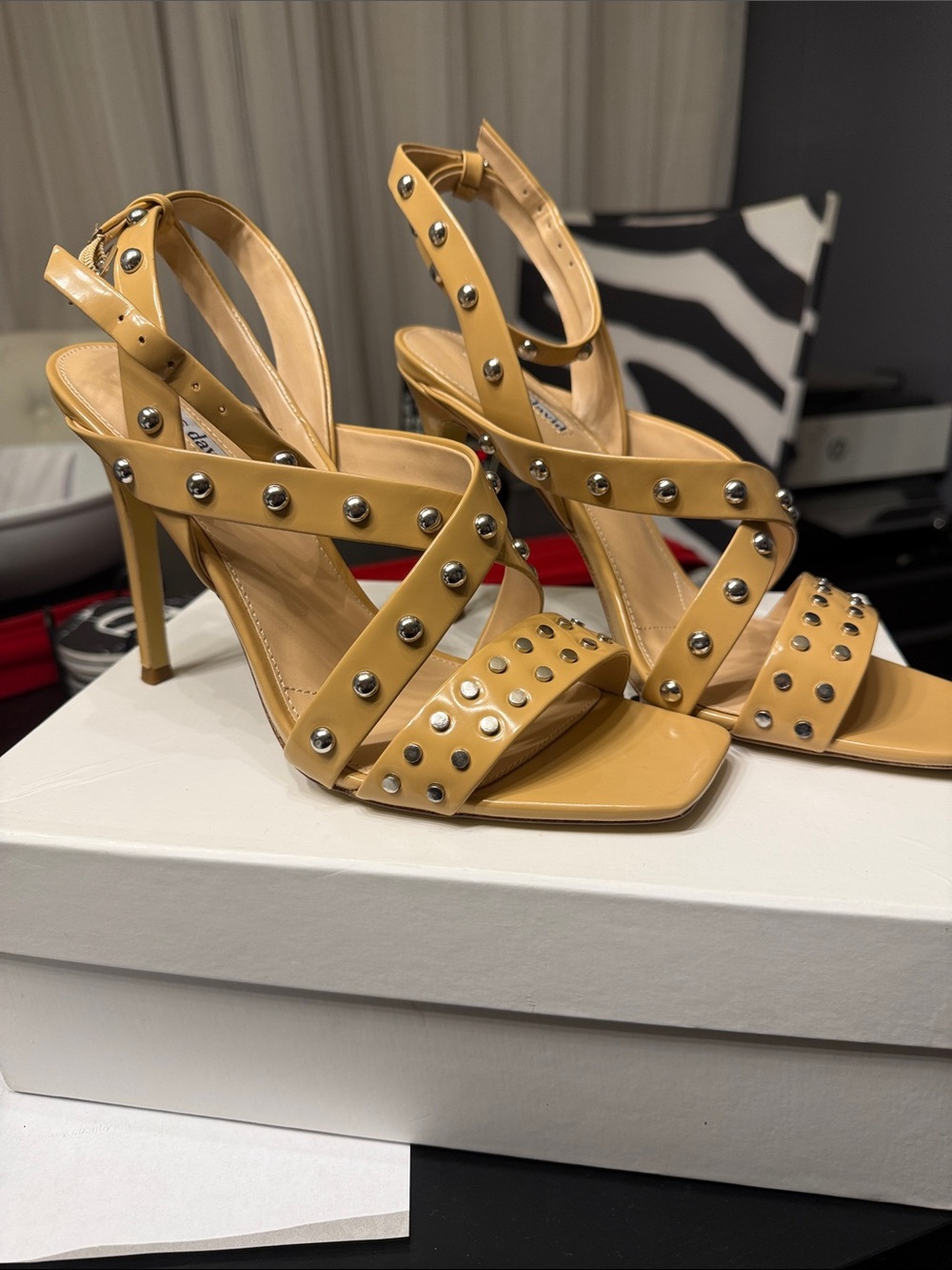 Charles David Tan Studded Strappy High Heel Sandals